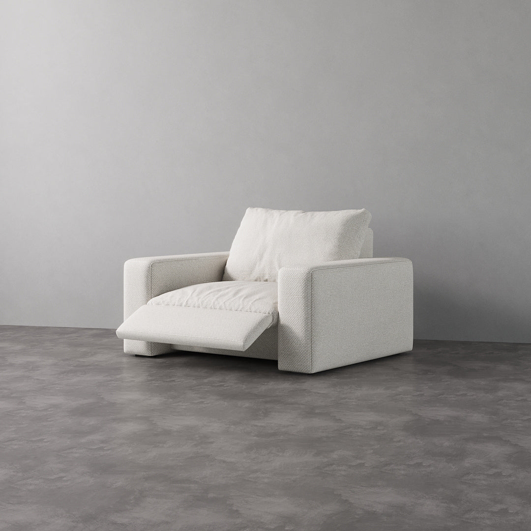 CloudLuxe Recliner Chair-Linen in extended position, showcasing plush cushioning and modern design.