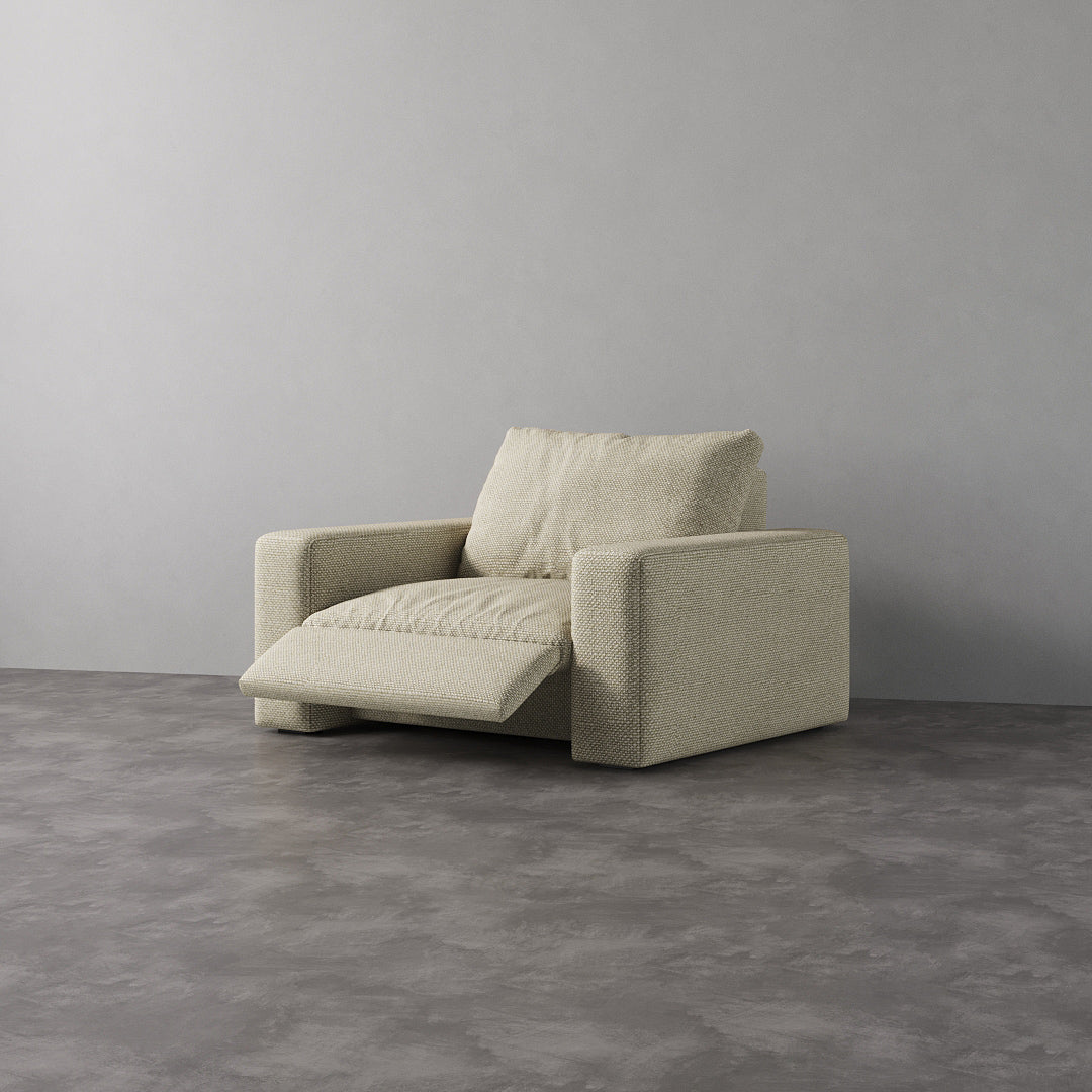 CloudLuxe Recliner Chair-Linen in extended position, showcasing plush cushioning and modern design.