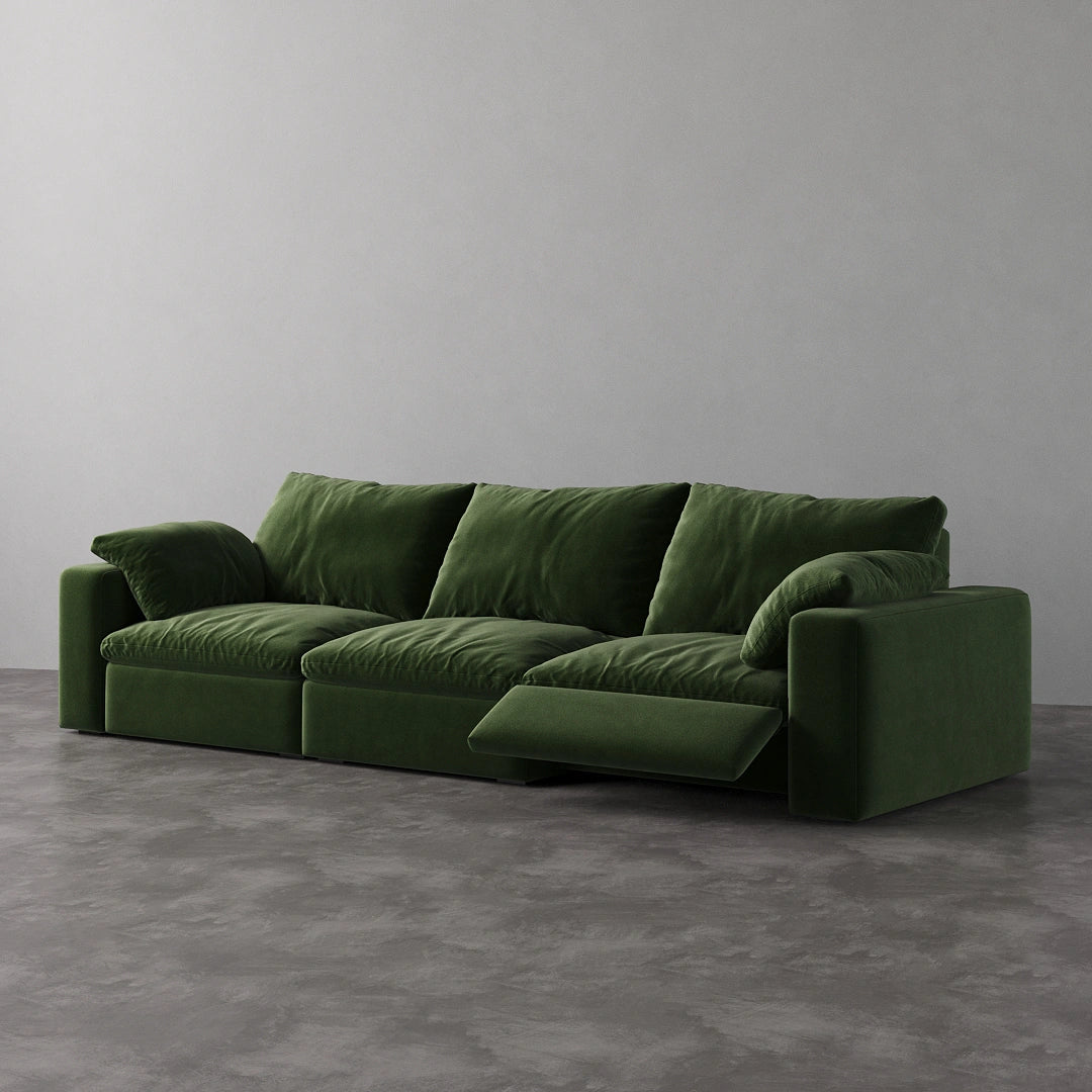 CloudLuxe 3-Piece Modular Recliner Sofa in Forest Green Velvet