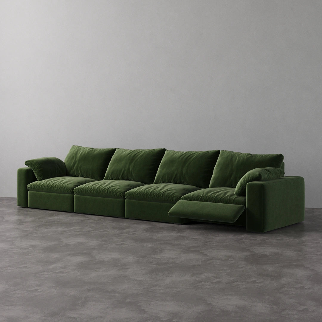 CloudLuxe 4-Piece Modular Recliner Sofa in Forest Green Velvet
