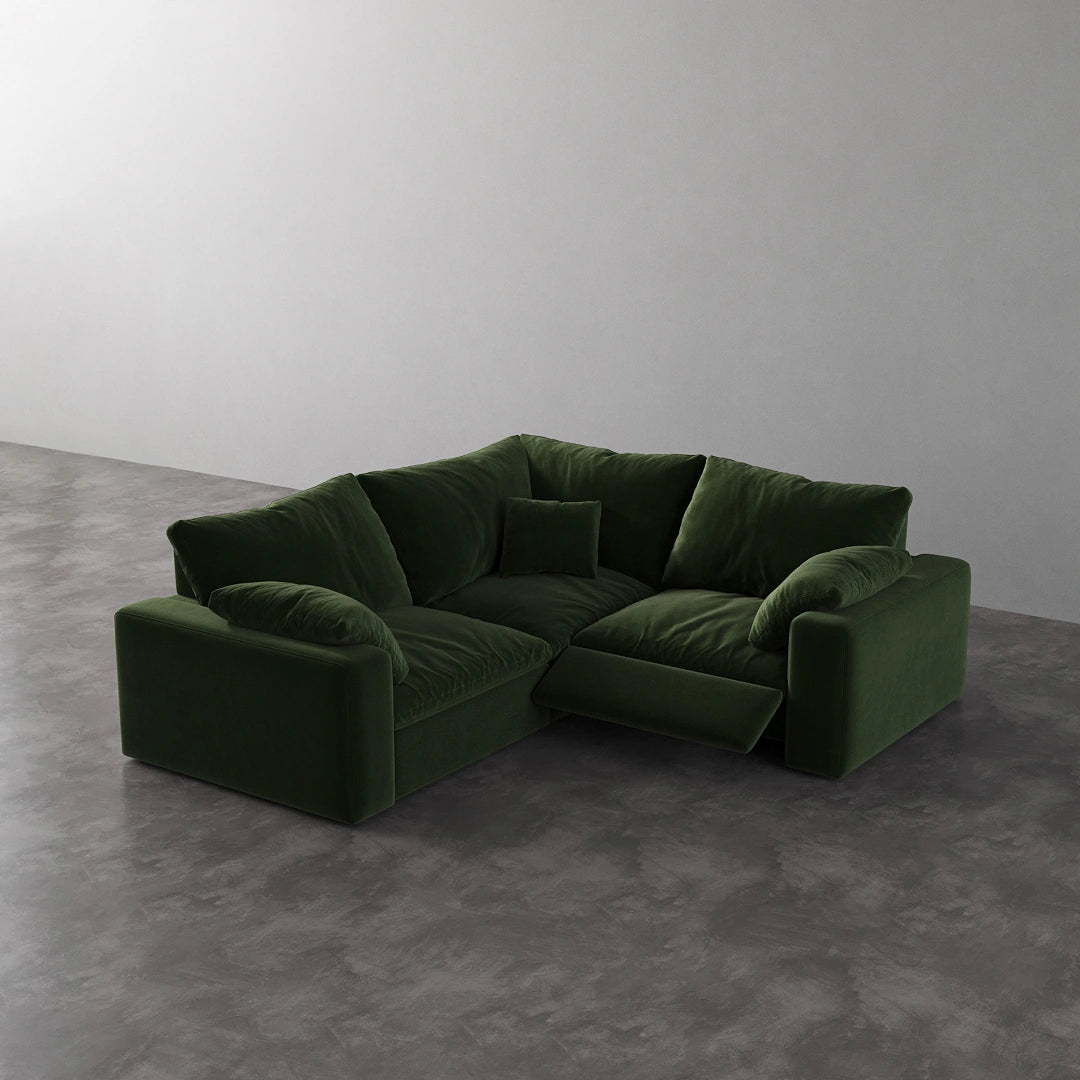 CloudLuxe Corner 3-Piece Modular Recliner Sectional - Forest Green Velvet
