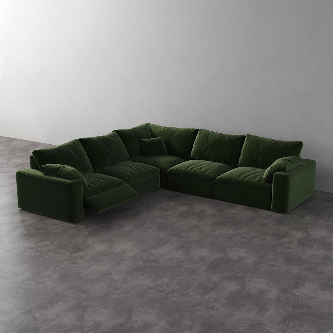 CloudLuxe Corner 5-Piece Modular Recliner Sectional - Forest Green Velvet