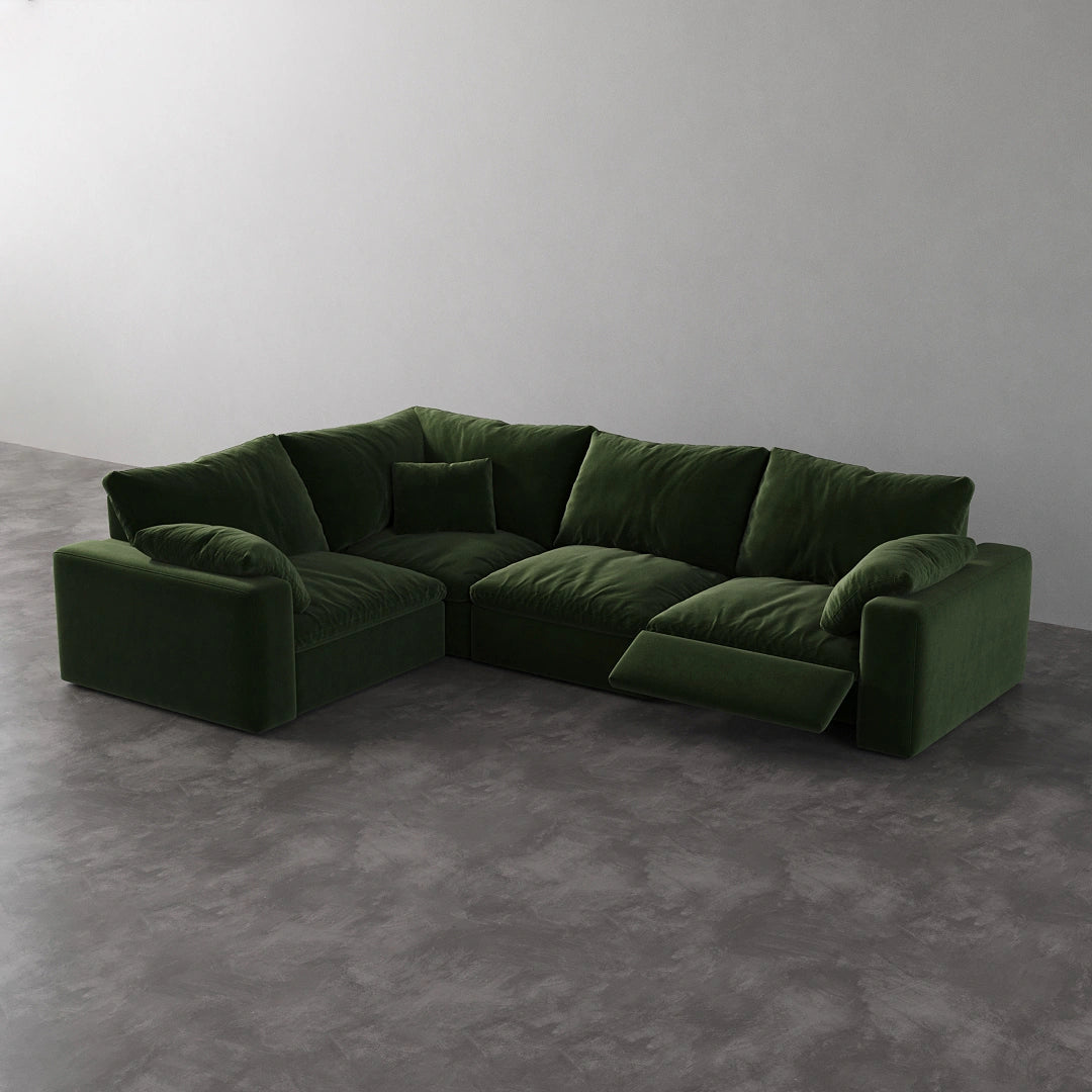 CloudLuxe L-Shape 4-Piece Modular Recliner Sectional - Forest Green Velvet