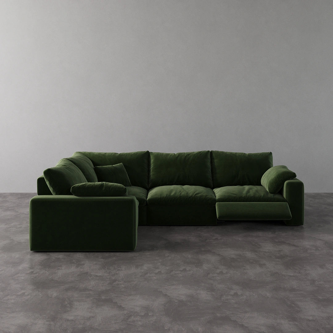 CloudLuxe L-Shape 4-Piece Modular Recliner Sectional in Forest Green Velvet