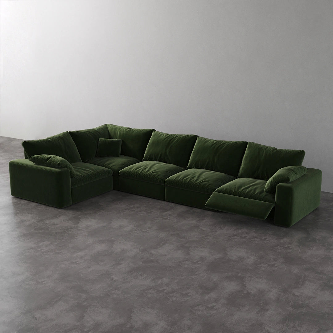 CloudLuxe L-Shape 5-Piece Modular Recliner Sectional - Forest Green Velvet