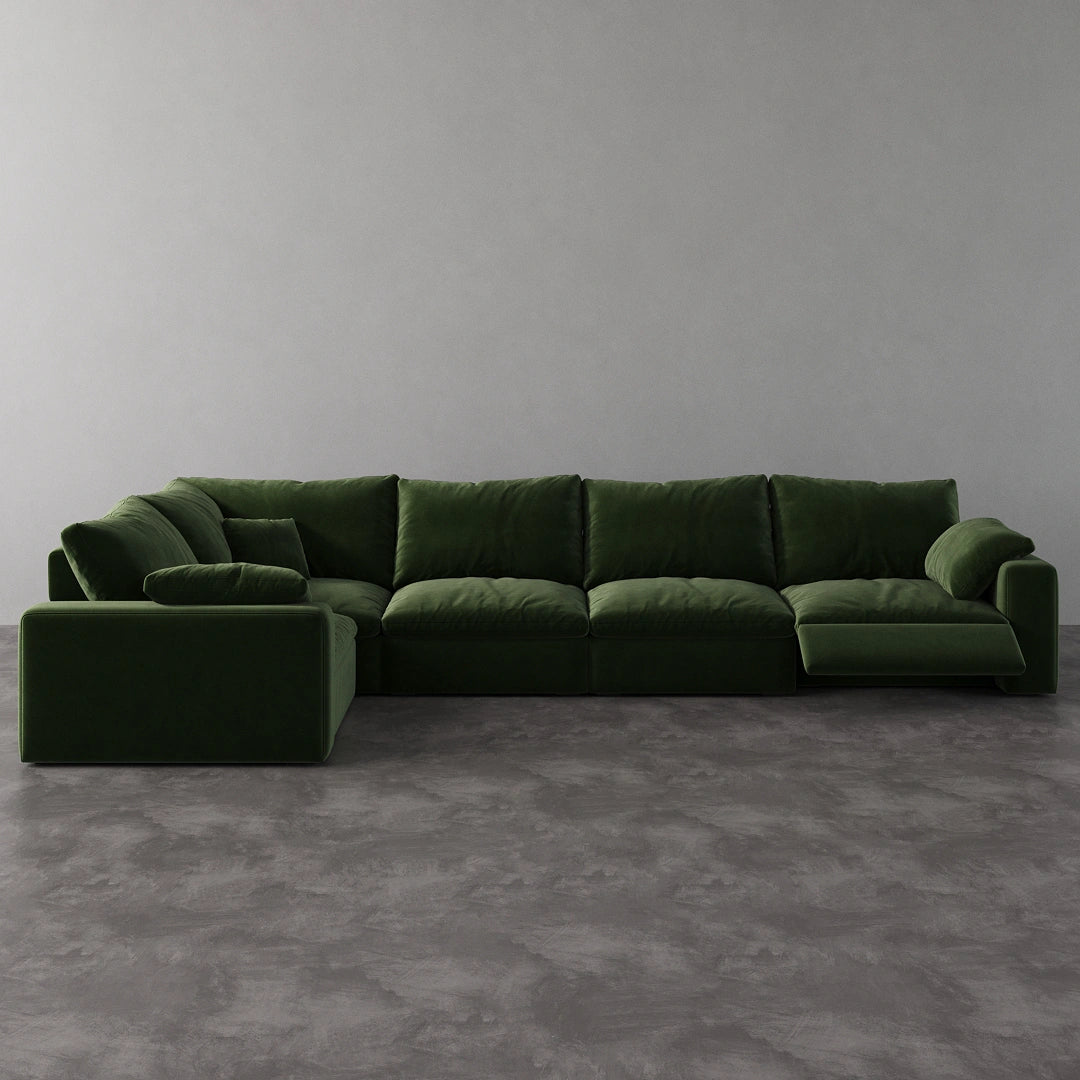 CloudLuxe L-Shape 5-Piece Modular Recliner Sectional in Forest Green Velvet