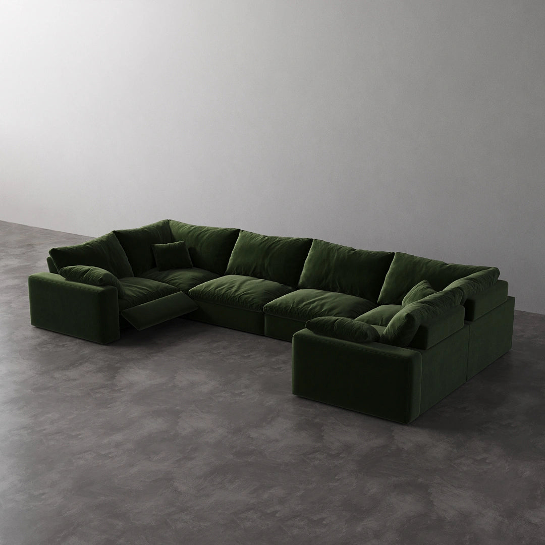 CloudLuxe U-Shape 6-Piece Modular Recliner Sectional - Forest Green Velvet