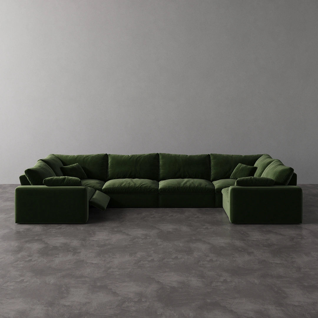 CloudLuxe U-Shape 6-Piece Modular Recliner Sectional in Forest Green Velvet