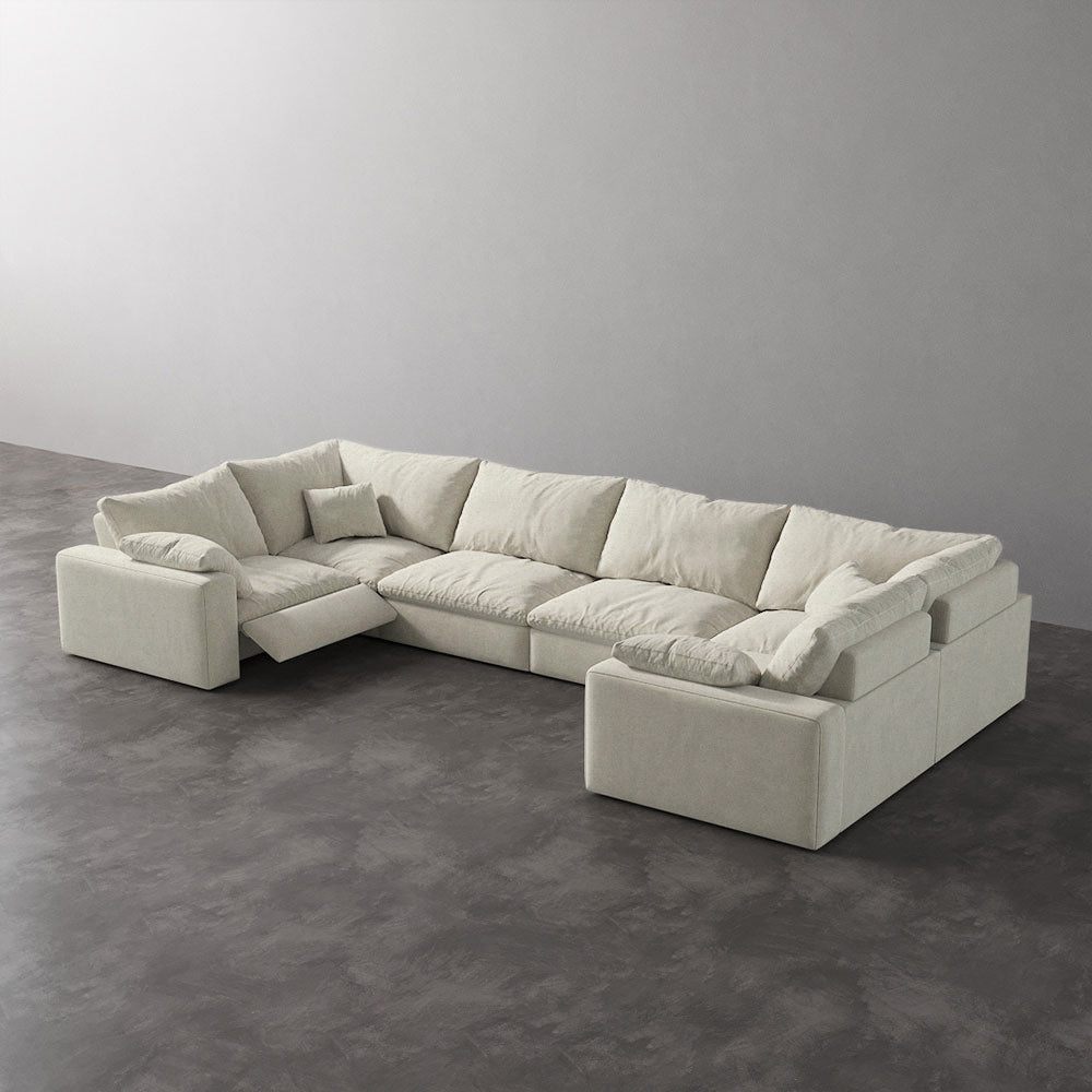 U-Shape 6-Piece Modular Recliner - Natural White Velvet