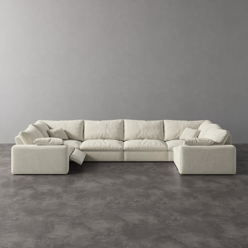 U-Shape 6-Piece Modular Recliner - Natural White Velvet
