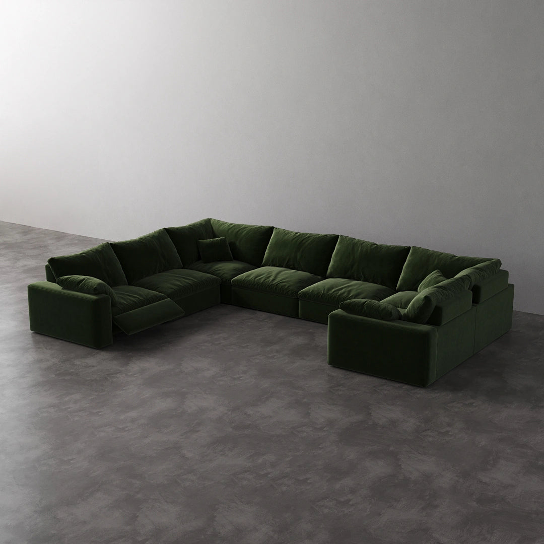 CloudLuxe U-Shape 7-Piece Modular Recliner Sectional - Forest Green Velvet