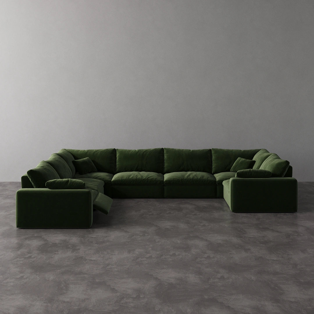 CloudLuxe U-Shape 7-Piece Modular Recliner Sectional in Forest Green Velvet