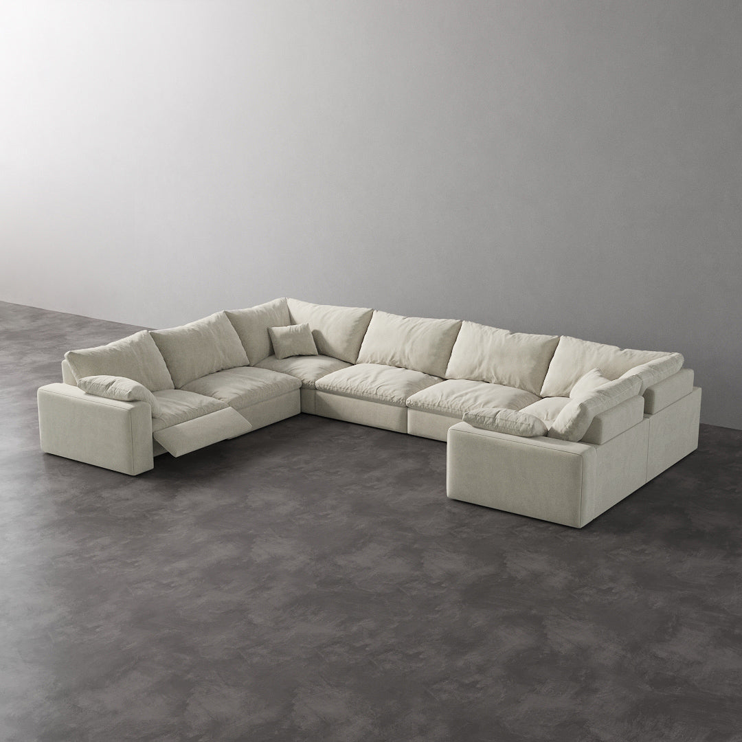 U-Shape 7-Piece Modular Recliner - Natural White Velvet