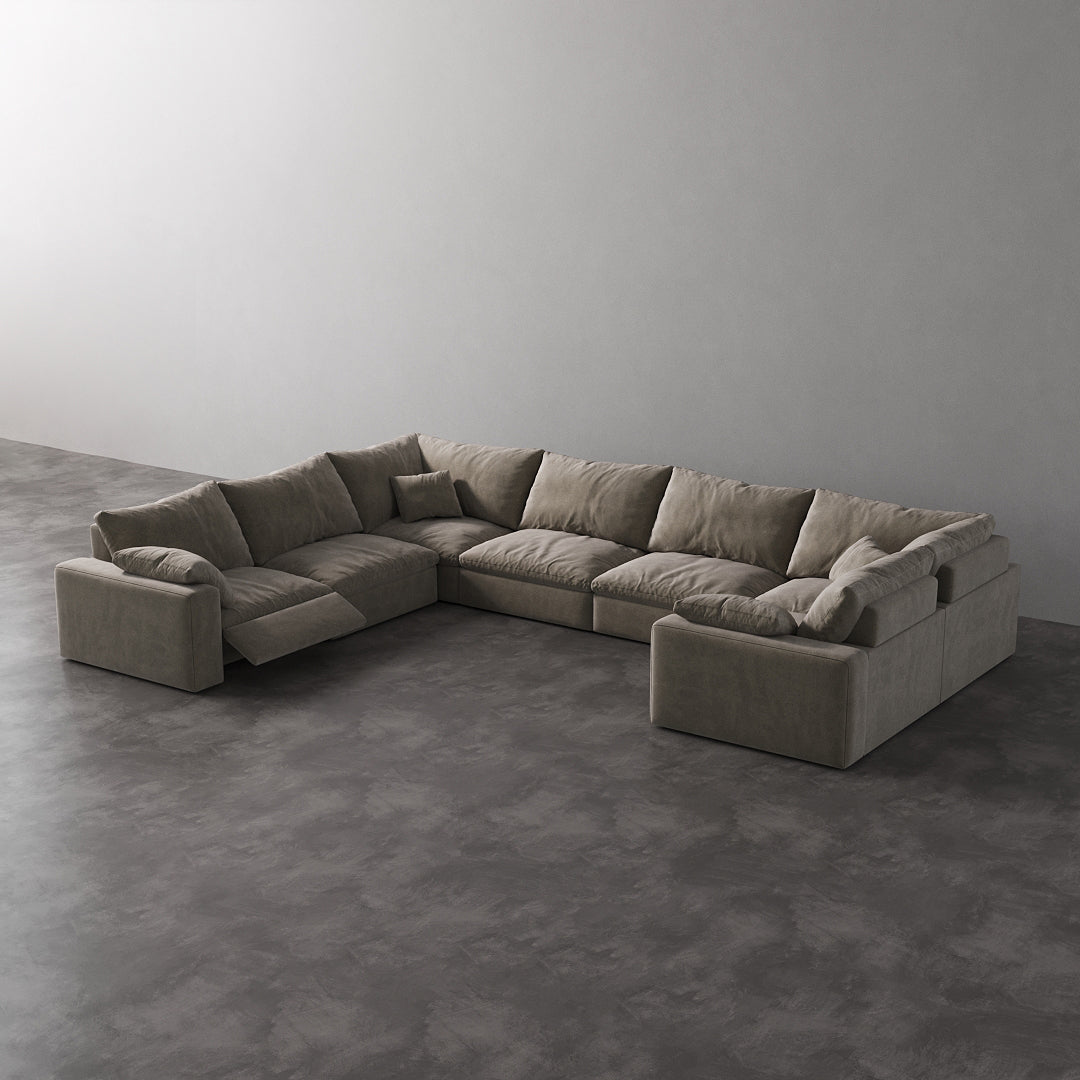 U-Shape 7-Piece Modular Recliner - Fog Grey Velvet