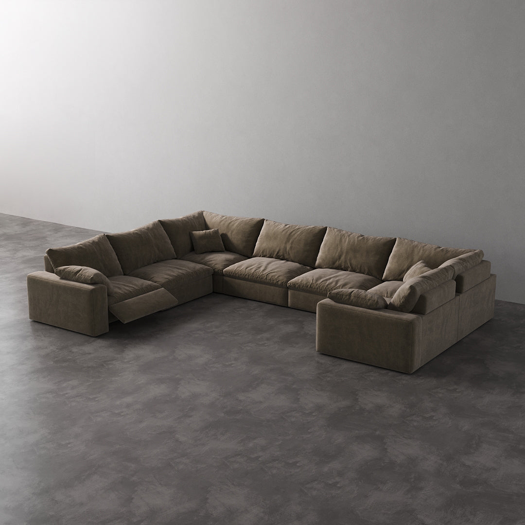 U-Shape 7-Piece Modular Recliner - Mocha Smoke Velvet