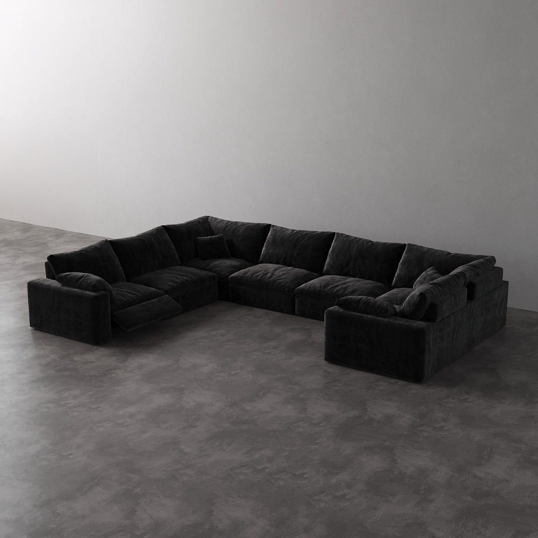 U-Shape 7-Piece Modular Recliner - Onyx Black Velvet