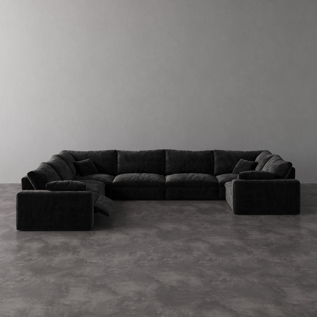 U-Shape 7-Piece Modular Recliner - Onyx Black Velvet