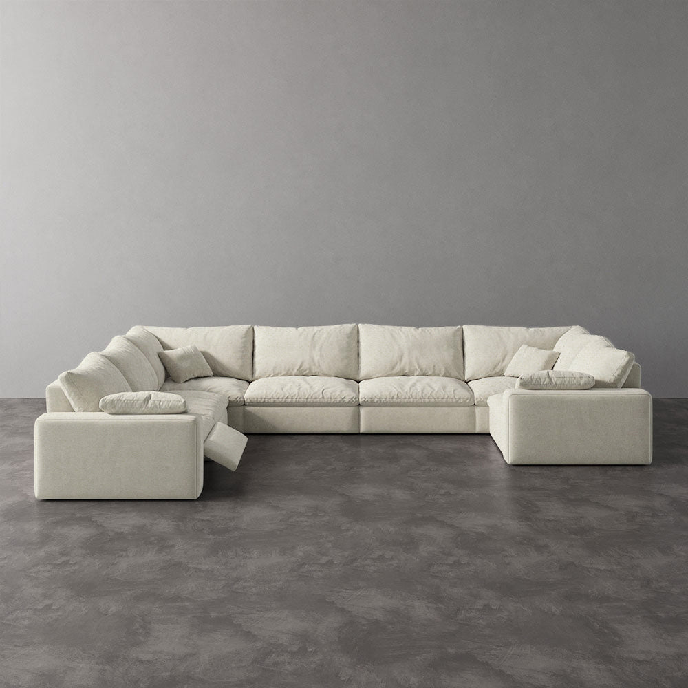 U-Shape 7-Piece Modular Recliner - Natural White Velvet