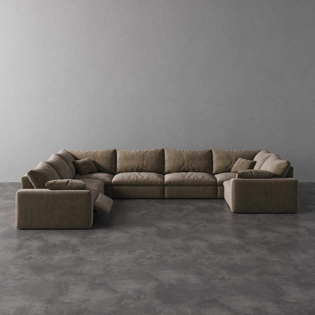 U-Shape 7-Piece Modular Recliner - Mocha Smoke Velvet