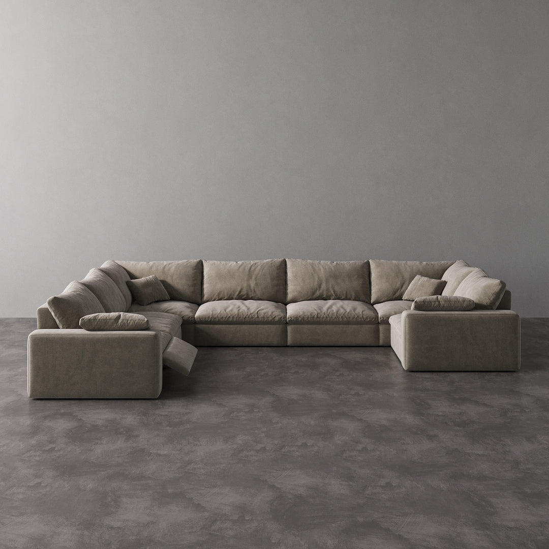 U-Shape 7-Piece Modular Recliner - Fog Grey Velvet