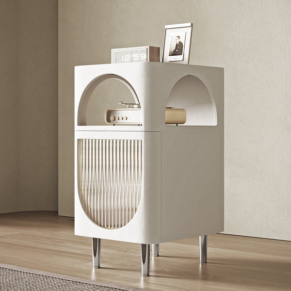 Nightstand, Tempered Glass Top with Drawer, Open Storage