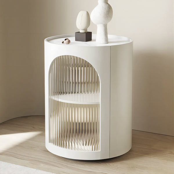 Nightstand with Tempered Glass, 2 Levels of Storage