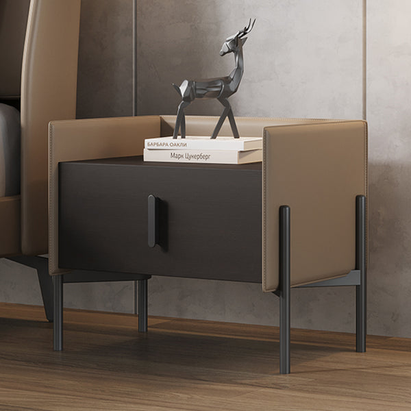 Smoked Wood Veneer Nightstand with Drawer