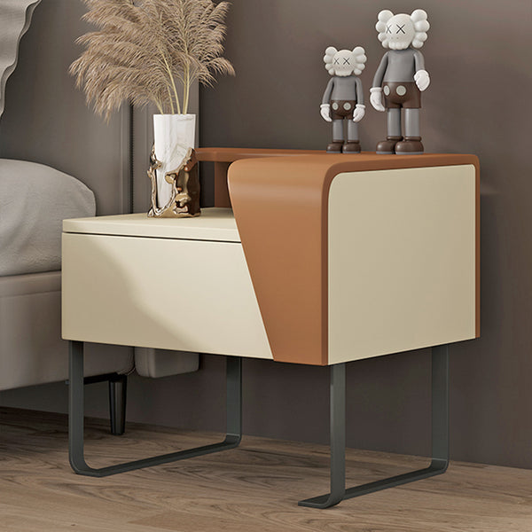 Leather Nightstand with Open Storage, 1 Drawer