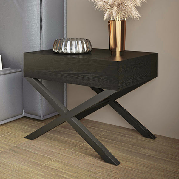 Smoked Wooden Veneer Nightstand with 1 Drawer