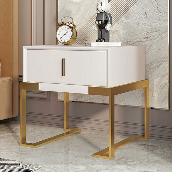White Bedside Table with Stainless Steel Base