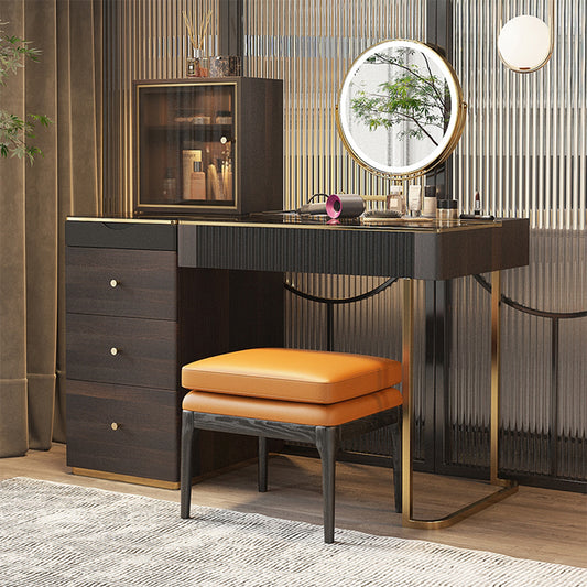 Wood Makeup Vanity Table with Tempered Glass Top